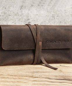 Leather Roll Pencil Case Leather Pen Bag Pouch Texture Student Adult Pencil Bags