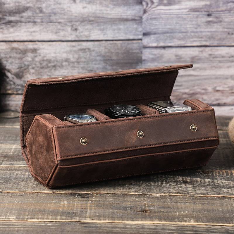 Watch Roll Luxury Leather Travel Case 3 Storage Watch Box 