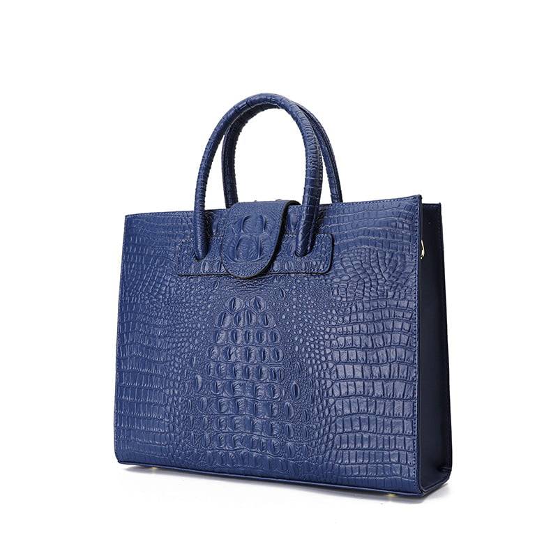 Dark Blue Croc Embossed Leather Handbags