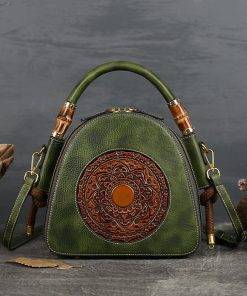Retro Organizer Top Handle Satchel Totem Leather Handbag
