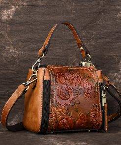 Vintage Hand Embossed Handbag with Shoulder Inclined Water Bucket Satchel