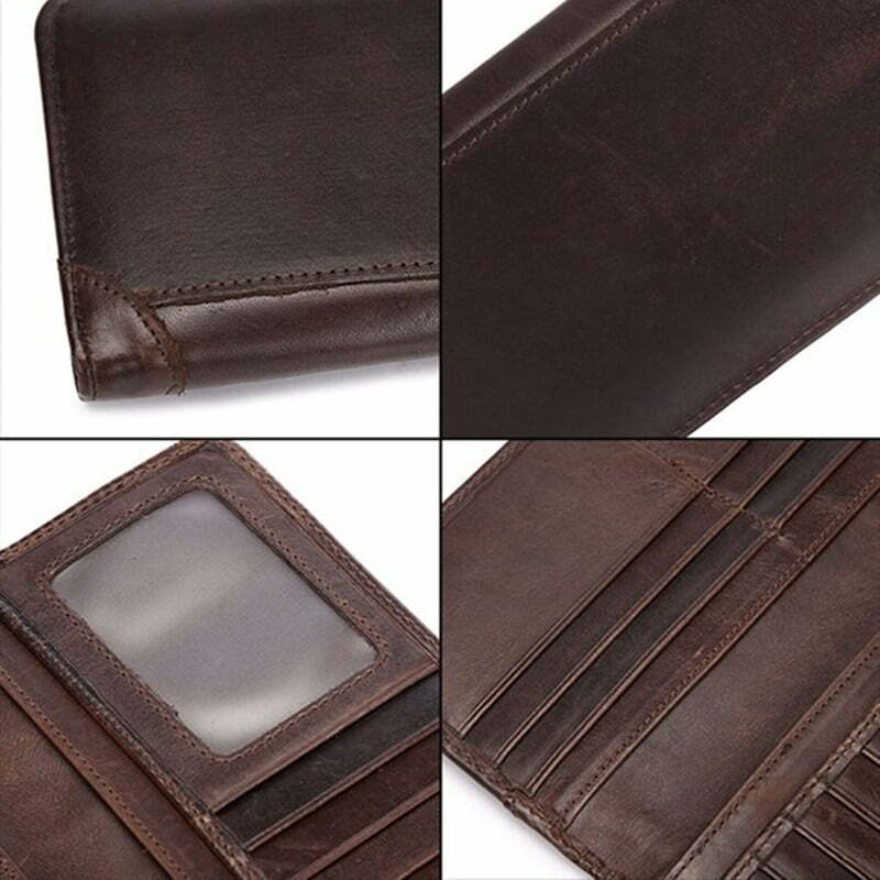 Genuine Leather Wallet Bifold Vintage Long Wallet Purse Clutch For Men