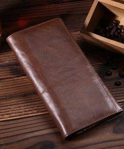 Men Long Wallet Retro Oil Wax Leather Purses Card Holder