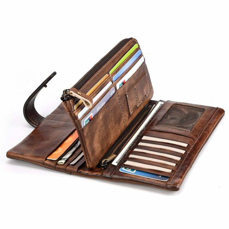 Retro 100% Real Leather Men Wallets Bifold Crazy Horse Genuine Leather  Wallet for Men