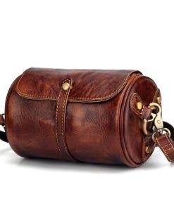 Genuine Leather Women Retro Cylinder Shoulder Bag Fashional Crossbody Bags