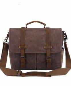 Mens Messenger Bag Genuine Leather Canvas Waterproof Vintage Shoulder Bag Laptop Bags