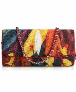 Real Stingray Skin Women Long Clutch Wallet with Chain