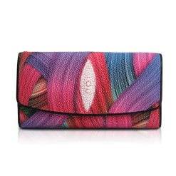 Stingray Leather Women Long Clutch Wallet Flowers Pattern