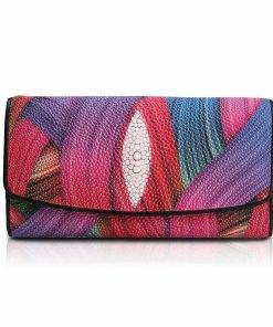 Stingray Leather Women Long Clutch Wallet Flowers Pattern