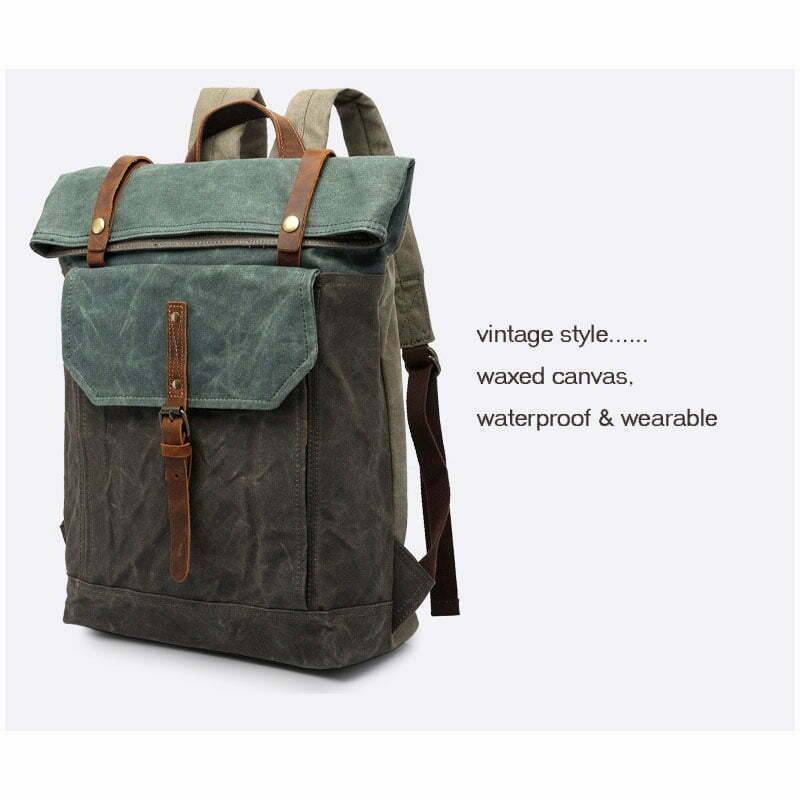 Vintage Waxed Canvas and Leather Backpack Rucksack Travel