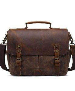 Mens Leather Messenger Bag Canvas Crossbody Shoulder Bags