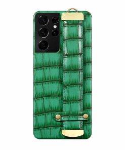 Crocodile Pattern Leather Wrist Strap Stand Phone Case For Samsung Galaxy S22 Ultra S21