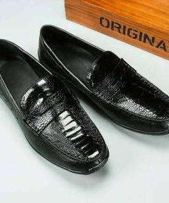 Men’s Ostrich Leg Leather Slip-On Loafer Shoes