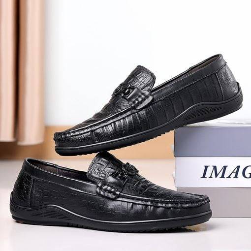 Crocodile Embossed Slip-On Loafer Genuine Leather Alligator Shoes - Image 5