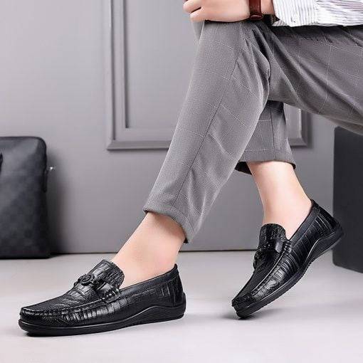 Crocodile Embossed Slip-On Loafer Genuine Leather Alligator Shoes - Image 6