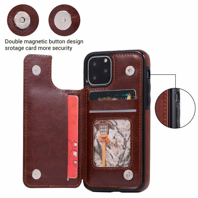 iPhone Wallet Case with Card Holder Double Magnetic Buttons