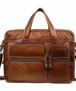 Genuine Leather Messenger 15.6 Inch Laptop Bag Business Travel Briefcase