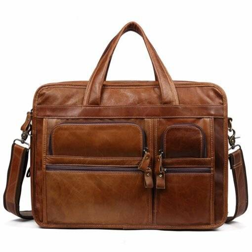 Genuine Leather Messenger 15.6 Inch Laptop Bag Business Travel Briefcase