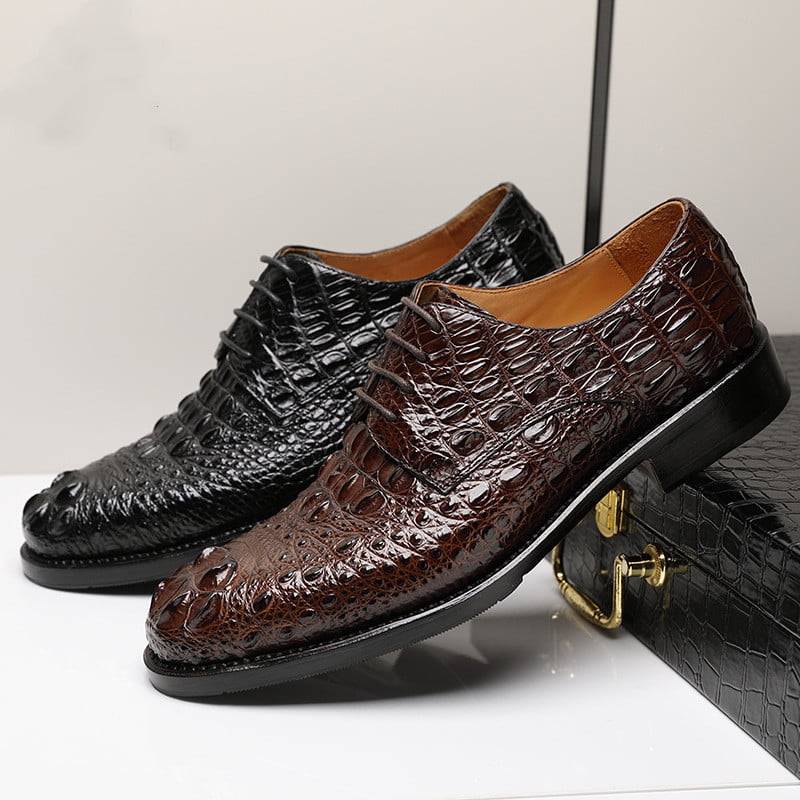 Designer Alligator Oxfords Modern Lace-up Leather Lined Dress Shoes