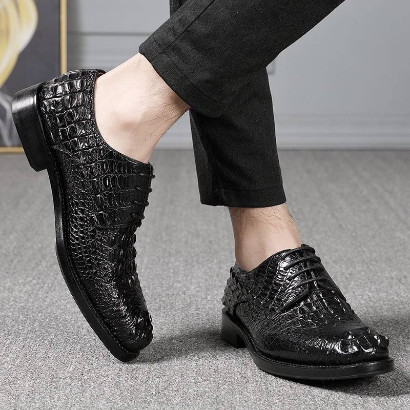 New Pure Handmade Black Crocodile Leather Lace Up Dress Shoes for Men's