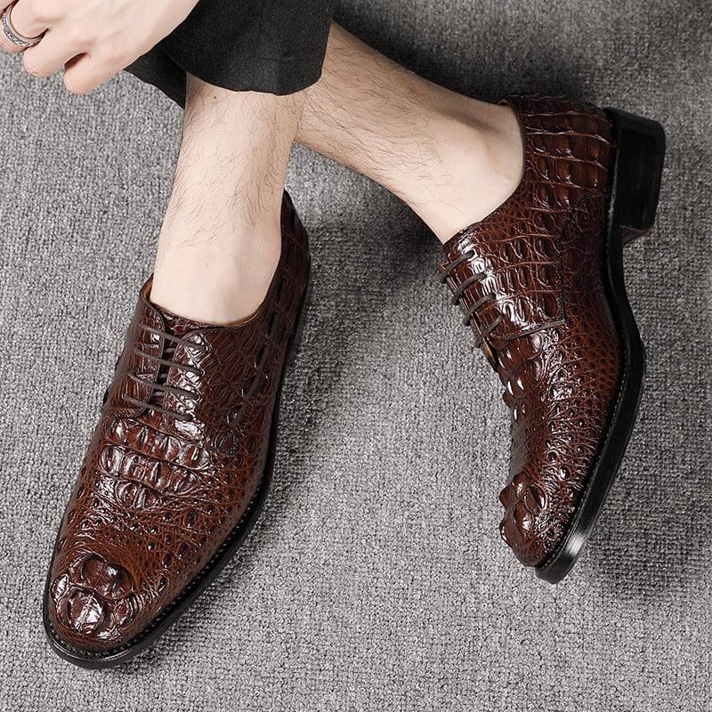 Men’s Genuine Crocodile Leather Shoes Oxford Lace Up Dress Shoes Black