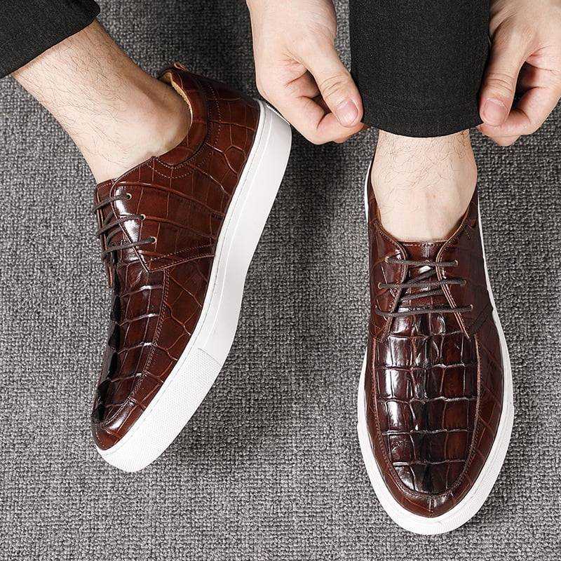 Men's Leather Casual Shoes Fashion Crocodile Leather Waterproof Sneakers  Men Shoes Winter Plush Warm Walking Shoe Male Sneaker