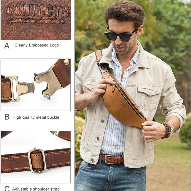 Genuine Leather Fanny Pack Men Waist Bag Crossbody Bag Travel Purse -  Everweek