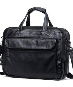 Men Leather Handbgs Genuine Leather Business Travel Brifcases Men's 15.6 Inch Laptop Shoulder Bag