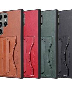 Leather Protective Samsung Galaxy S23 Ultra Case S23 Plus Cover with Kickstand Card Holder