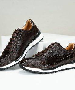 Men’s Causal Ostrich Leather Shoes Fashion Sneaker Walking Shoes