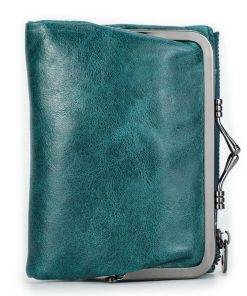 Women Leather Wallet RFID Blocking Zipper Pocket Bifold Coin Purse and Kiss Lock