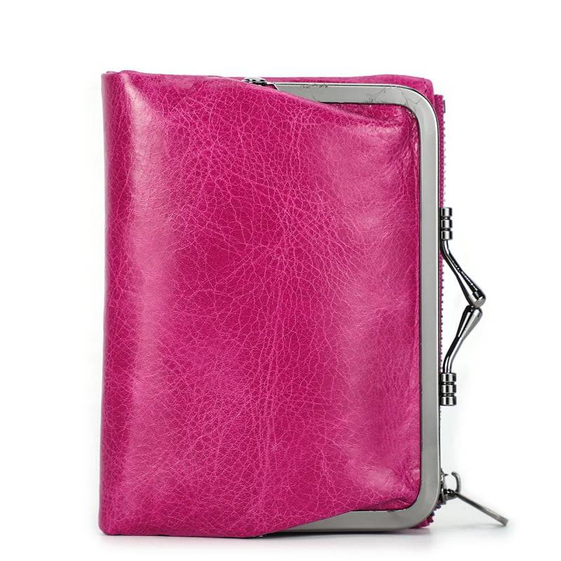 Womens Wallet Small Rfid Ladies Compact Bifold Leather Vintage Coin Purse  With Zipper And Kiss Lock