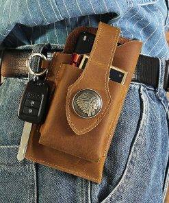 Multifunctional Leather Mobile Phone Belt Bag Men Waist Bags