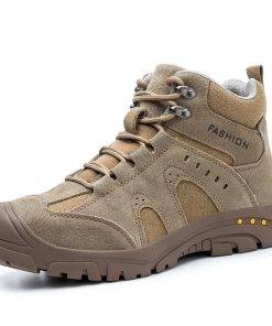 Mens Work Boots Steel Toe Slip-Resistant Rubber Leather Safety Shoes Waterproof Puncture-Proof