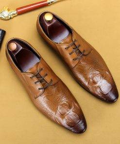 Men's Height Increasing Elevator Shoes Genuine Leather Crocodile Texture Dress Shoes