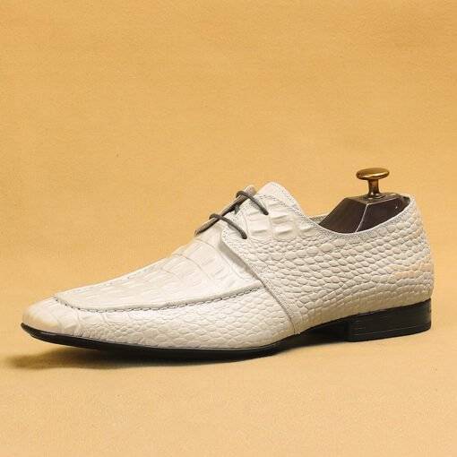 Men's Casual Derby Shoes Soft Business Dress Shoes Lace-Up Crocodile Embossed Leather Shoes - Image 6