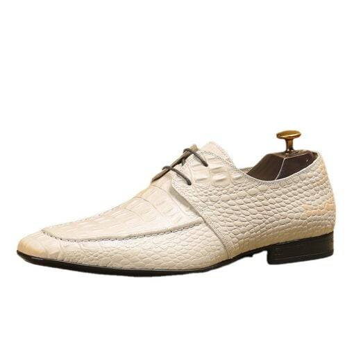 Men's Casual Derby Shoes Soft Business Dress Shoes Lace-Up Crocodile Embossed Leather Shoes - Image 5