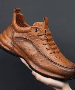 Genuine Leather Casual Shoes Mens Ostrich Pattern Sneakers