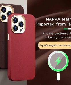 Genuine Leather Magsafe Case for iPhone 15 Pro Max Wireless Charging Magnetic Back Cover
