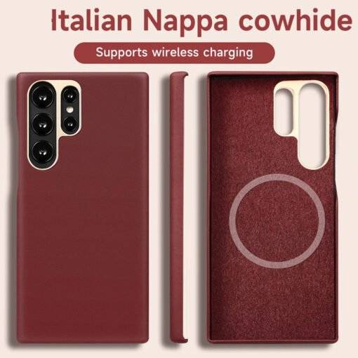 Genuine Leather Magsafe Case for Samsung Galaxy S24 Ultra S23 Wireless Charging Magnetic Cover - Image 8