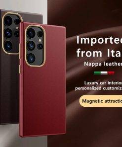 Genuine Leather Magsafe Case for Samsung Galaxy S24 Ultra S23 Wireless Charging Magnetic Cover