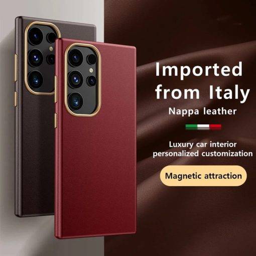 Genuine Leather Magsafe Case for Samsung Galaxy S24 Ultra S23 Wireless Charging Magnetic Cover