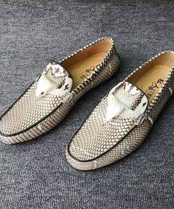 Mens Python Skin Casual Shoes Snake Leather Loafer