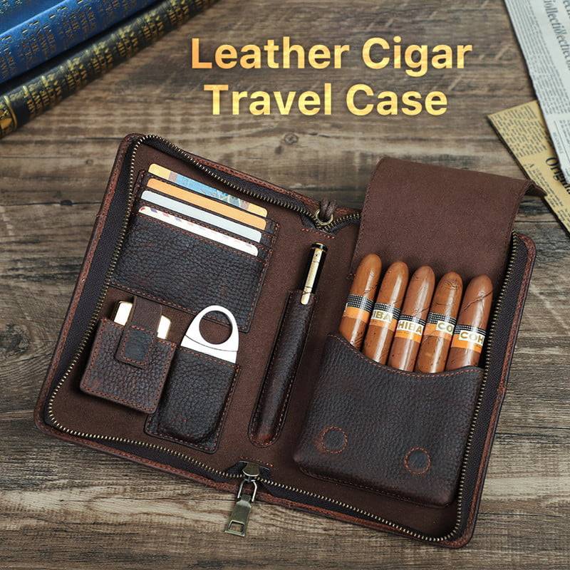 Leather Cigar Case 5 Finger Cigars Box Clutch Organizer with Cigar Cutter  Slot Lighter Slot - Everweek