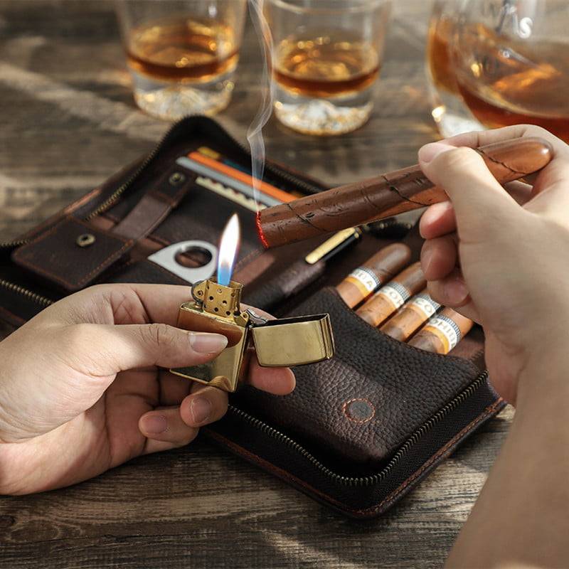 Leather Cigar Case 5 Finger Cigars Box Clutch Organizer with Cigar Cutter  Slot Lighter Slot - Everweek