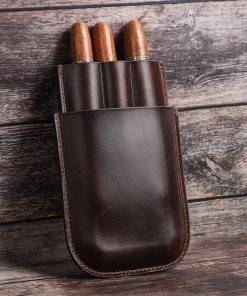 Genuine Leather Cigar Case 3-Finger Potable Travel Cigar Humidor