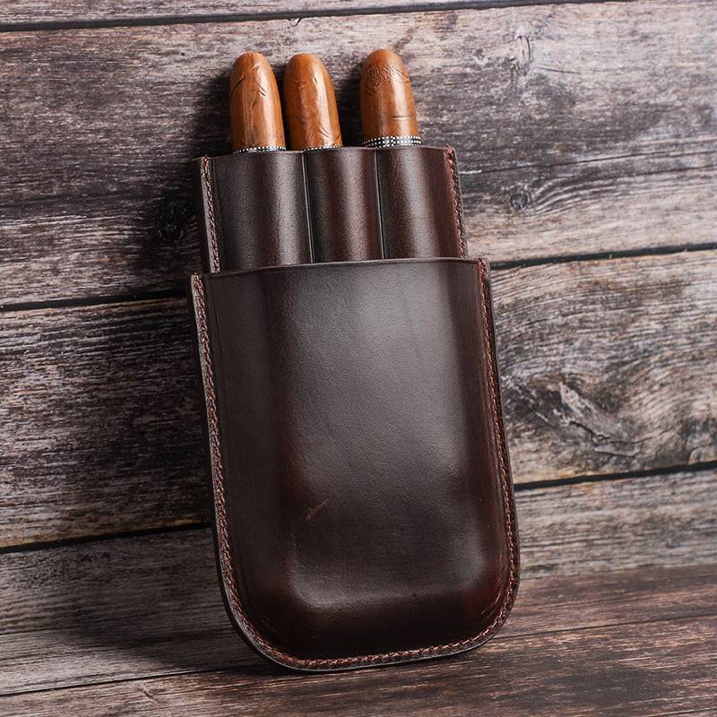 LEATHER CIGAR CASE, Full-Grain Leather Cigar Travel Case