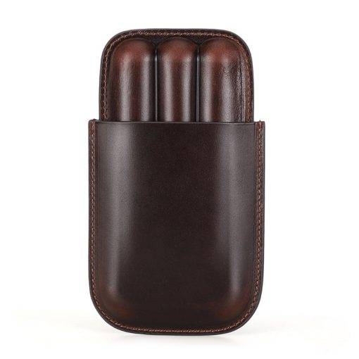 Genuine Leather Cigar Case 3-Finger Potable Travel Cigar Humidor - Image 4