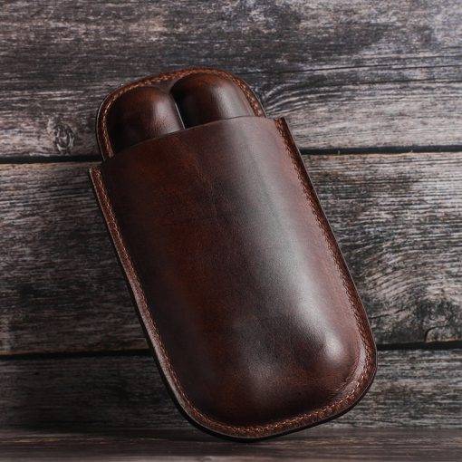 Genuine Leather Cigar Case 3-Finger Potable Travel Cigar Humidor - Image 5