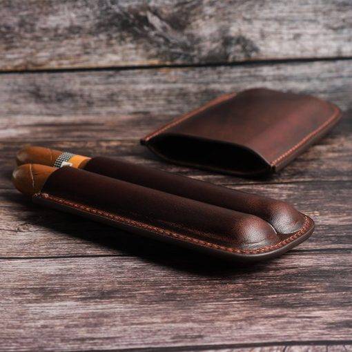 Genuine Leather Cigar Case 3-Finger Potable Travel Cigar Humidor - Image 6